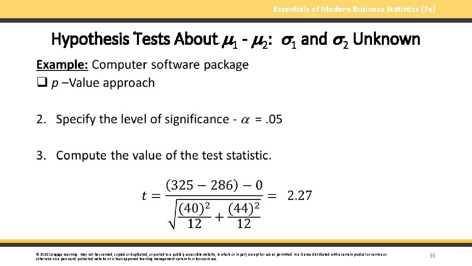 Essentials of Modern Business Statistics (7 e) Hypothesis Tests About 1 - 2: 1