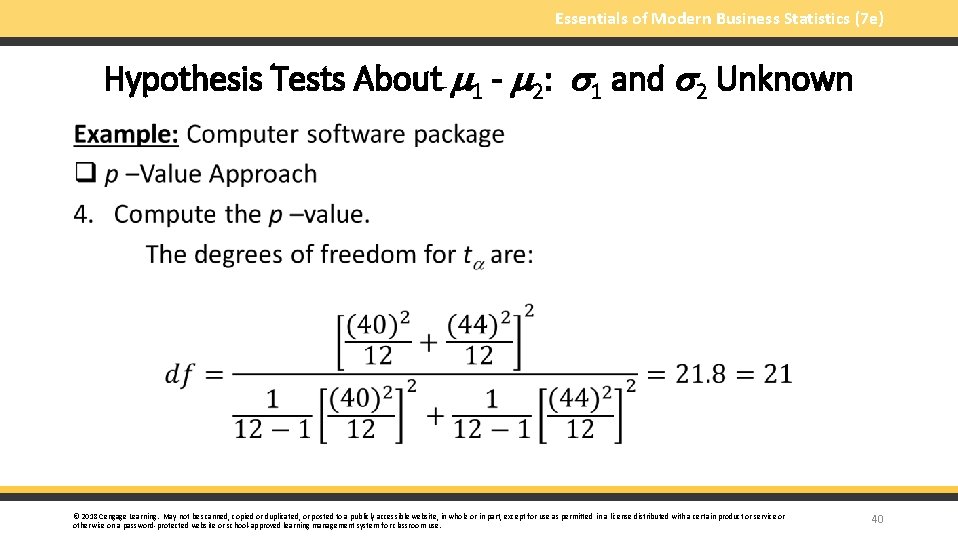 Essentials of Modern Business Statistics (7 e) Hypothesis Tests About 1 - 2: 1
