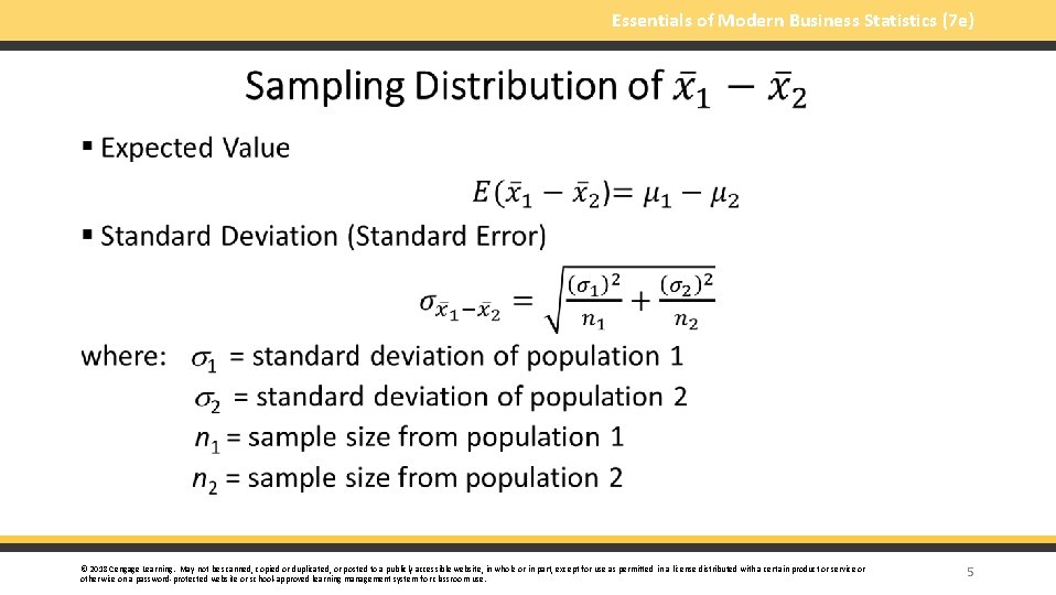 Essentials of Modern Business Statistics (7 e) § © 2018 Cengage Learning. May not