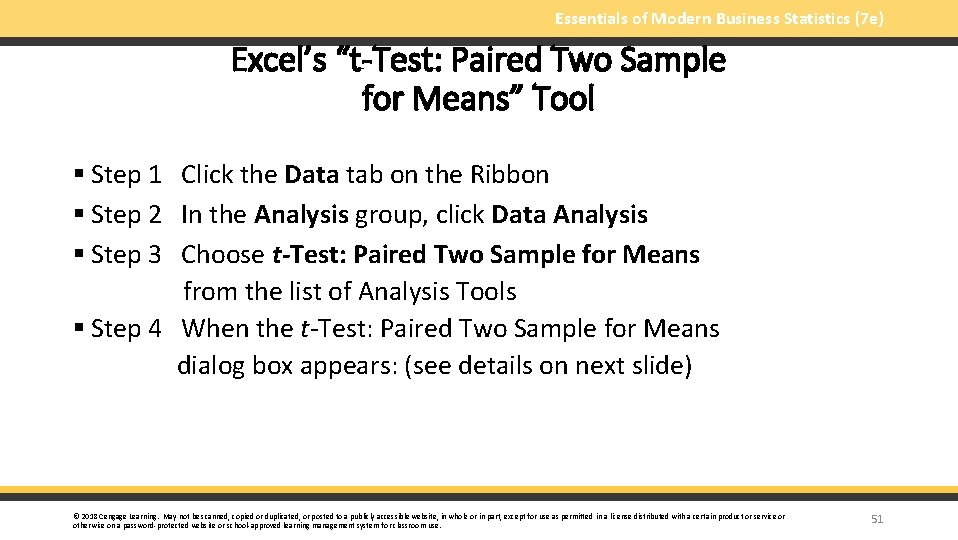 Essentials of Modern Business Statistics (7 e) Excel’s “t-Test: Paired Two Sample for Means”
