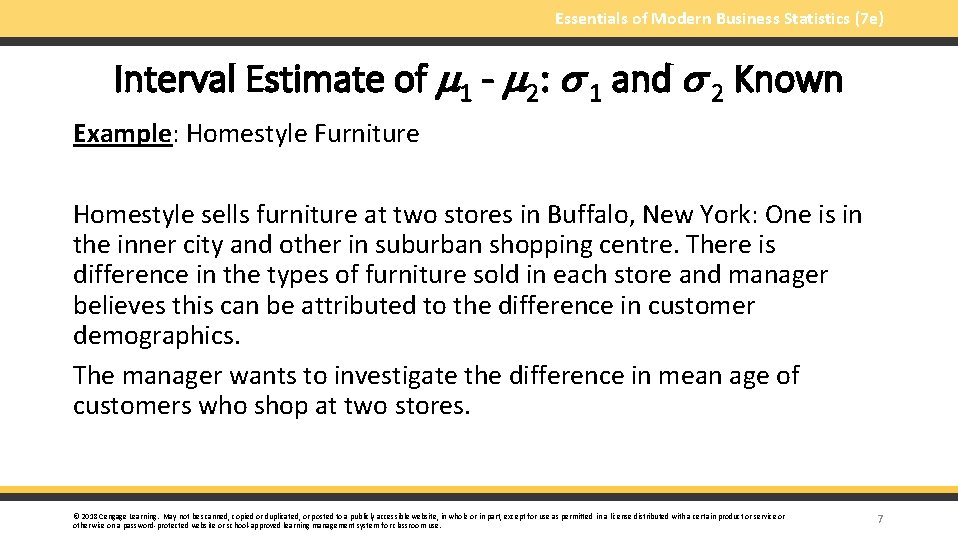 Essentials of Modern Business Statistics (7 e) Interval Estimate of 1 - 2: 1