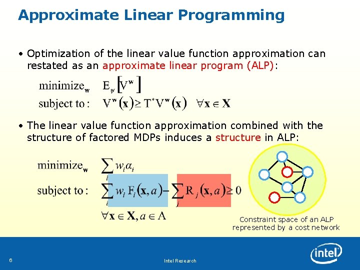 Approximate Linear Programming • Optimization of the linear value function approximation can restated as Approximate Linear Programming • Optimization of the linear value function approximation can restated as