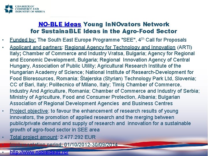 NO-BLE ideas Young In. NOvators Network for Sustaina. BLE Ideas in the Agro-Food Sector