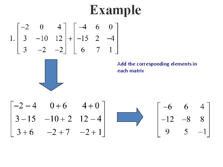 Example Add the corresponding elements in each matrix 