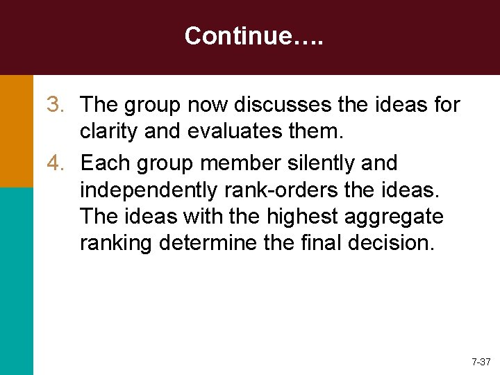 Continue…. 3. The group now discusses the ideas for clarity and evaluates them. 4.