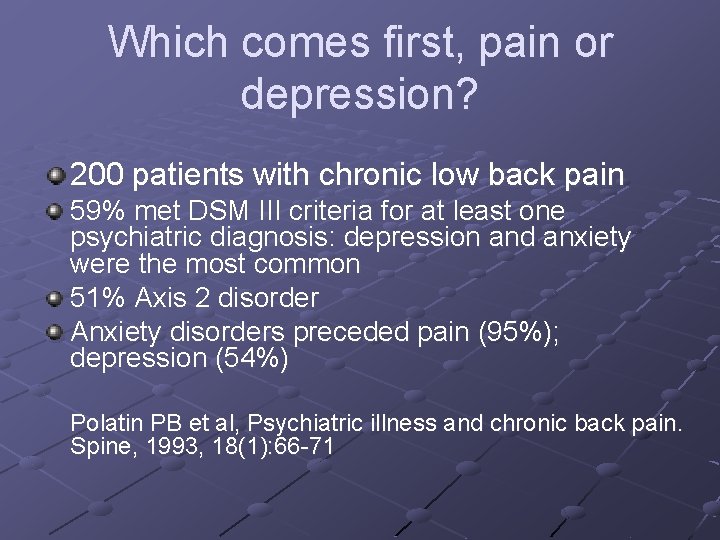 Which comes first, pain or depression? 200 patients with chronic low back pain 59%