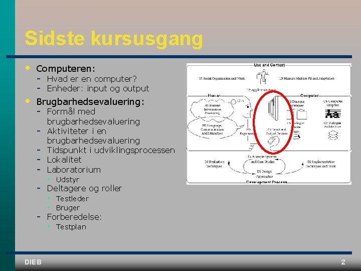 Sidste kursusgang • Computeren: • Brugbarhedsevaluering: DIEB Hvad er en computer? Enheder: input og