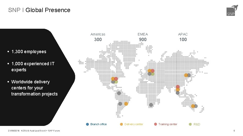 SNP I Global Presence Americas EMEA APAC 300 900 100 § 1, 300 employees