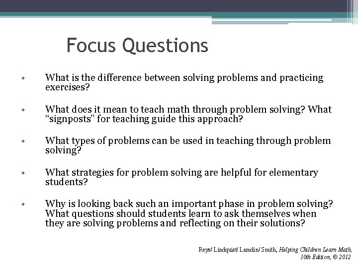 Focus Questions • What is the difference between solving problems and practicing exercises? • Focus Questions • What is the difference between solving problems and practicing exercises? •