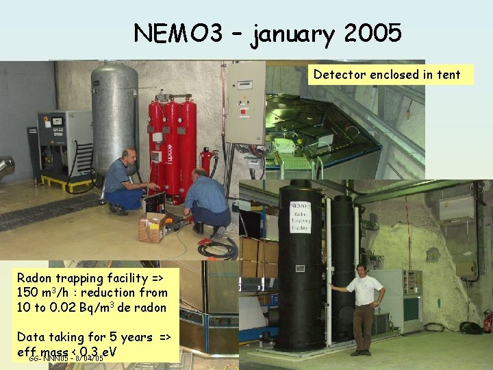 NEMO 3 – january 2005 Detector enclosed in tent Radon trapping facility => 150