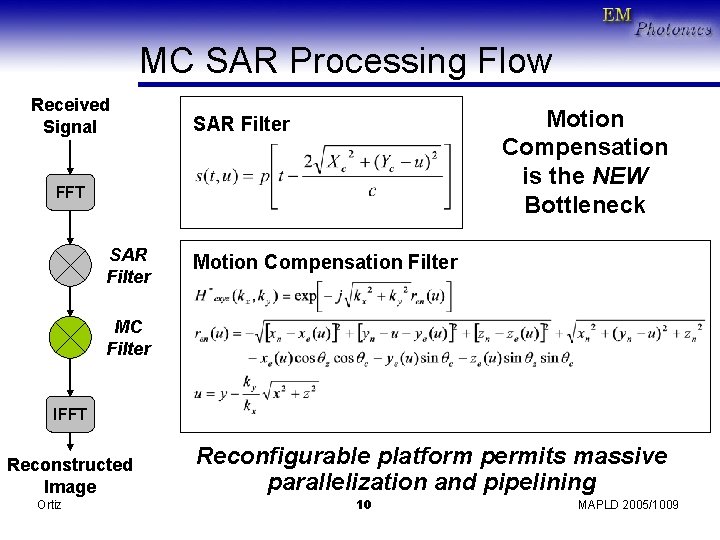 MC SAR Processing Flow Received Signal Motion Compensation is the NEW Bottleneck SAR Filter