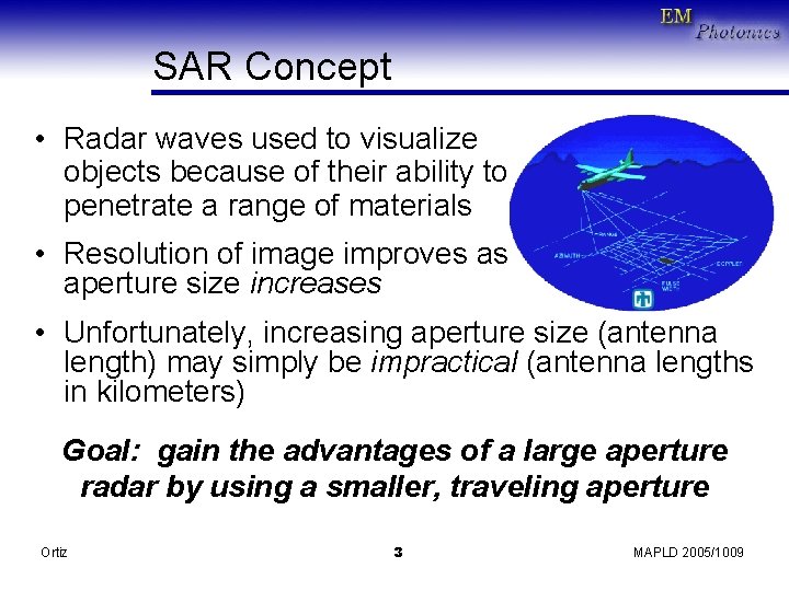 SAR Concept • Radar waves used to visualize objects because of their ability to