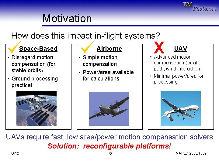 Motivation How does this impact in-flight systems? Space-Based • Disregard motion compensation (for stable