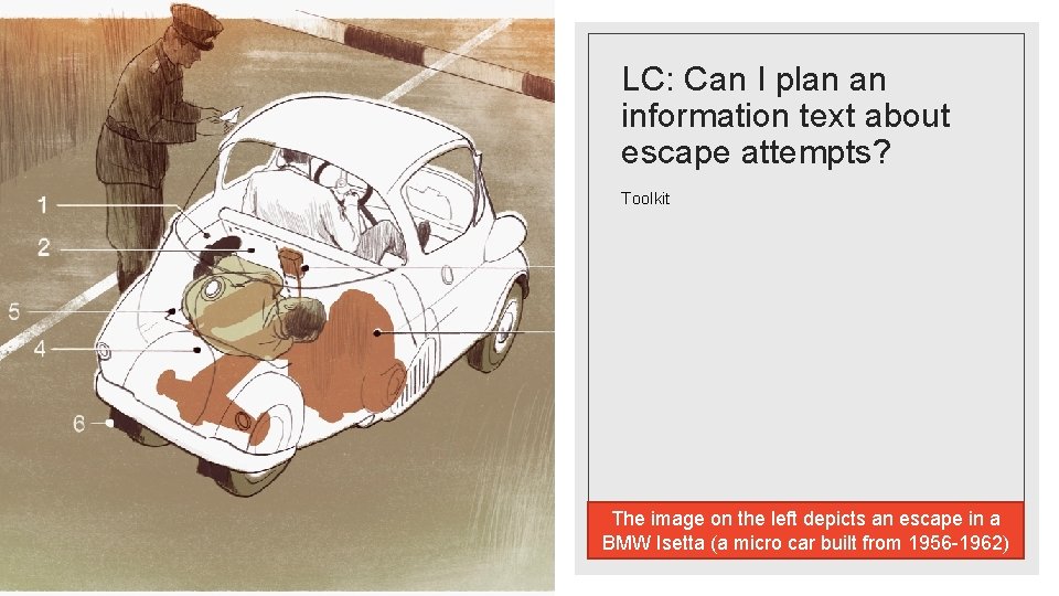 LC: Can I plan an information text about escape attempts? Toolkit The image on