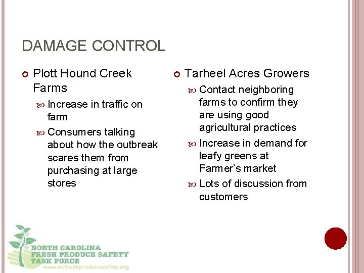 DAMAGE CONTROL Plott Hound Creek Farms Increase in traffic on farm Consumers talking about