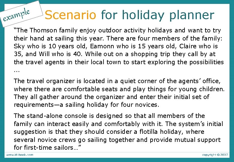 e l p exam Scenario for holiday planner “The Thomson family enjoy outdoor activity