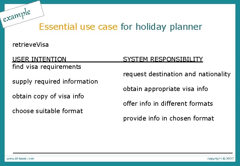 e l p exam Essential use case for holiday planner retrieve. Visa USER INTENTION