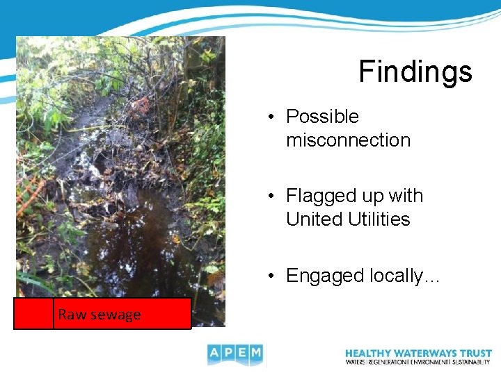 Findings • Possible misconnection • Flagged up with United Utilities • Engaged locally… Raw