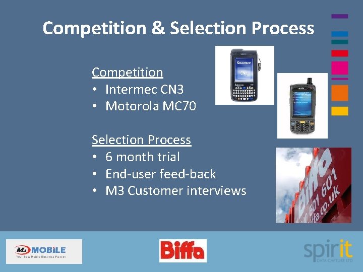 Competition & Selection Process Competition • Intermec CN 3 • Motorola MC 70 Selection