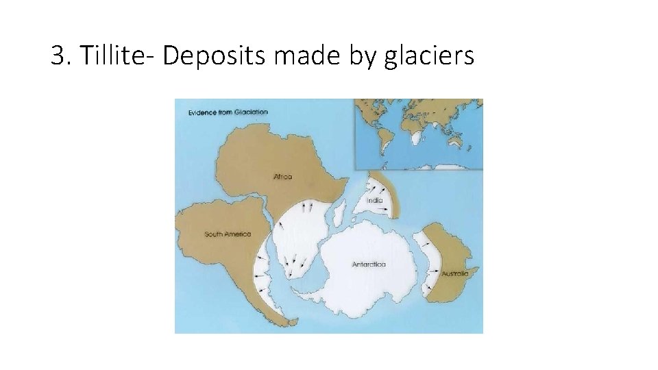 3. Tillite- Deposits made by glaciers 