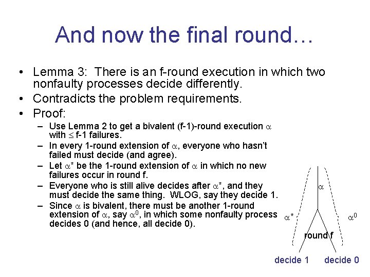 And now the final round… • Lemma 3: There is an f-round execution in