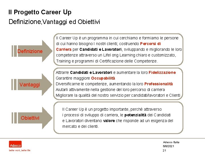 Il Progetto Career Up Definizione, Vantaggi ed Obiettivi Definizione Il Career Up è un