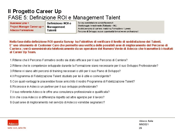 Il Progetto Career Up FASE 5: Definizione ROI e Management Talent Nella fase della