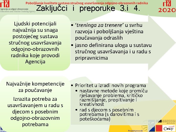 Zaključci i preporuke 3. i 4. Ljudski potencijali najvažnija su snaga postojećeg sustava stručnog