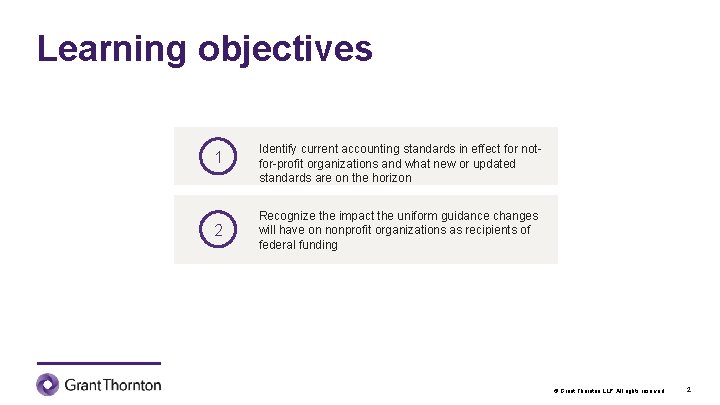Learning objectives 1 2 Identify current accounting standards in effect for notfor-profit organizations and