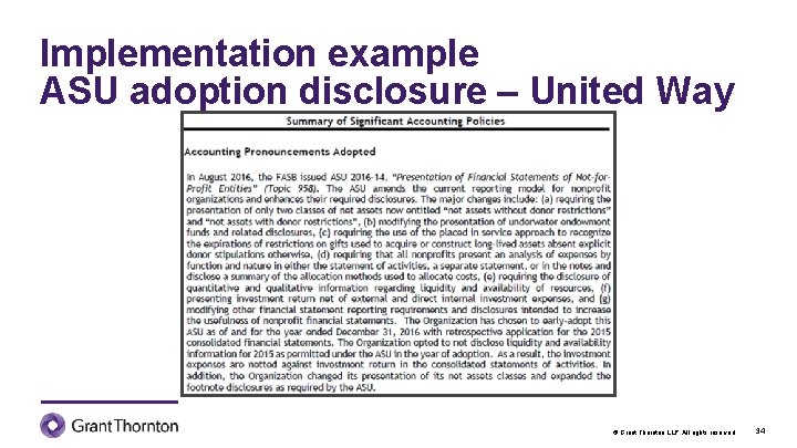 Implementation example ASU adoption disclosure – United Way © Grant Thornton LLP. All rights