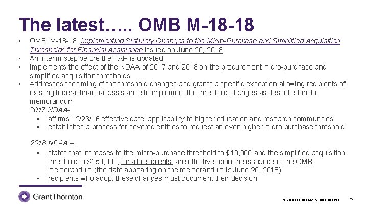 The latest…. . OMB M-18 -18 • • OMB M-18 -18 Implementing Statutory Changes