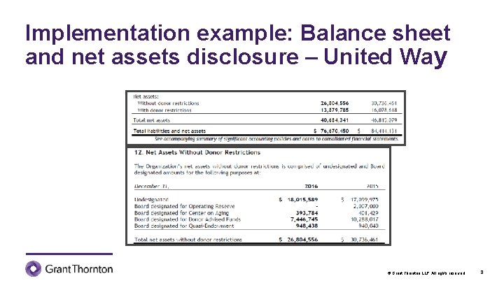 Implementation example: Balance sheet and net assets disclosure – United Way © Grant Thornton