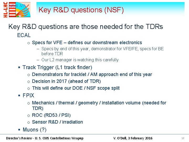 Key R&D questions (NSF) Key R&D questions are those needed for the TDRs ECAL
