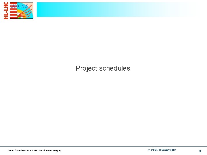 Project schedules Director's Review - U. S. CMS Contributions Wrapup V. O'Dell, 3 February