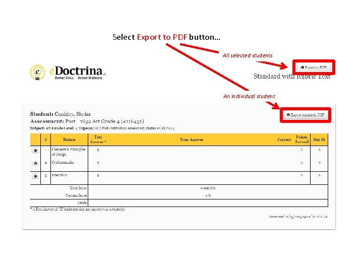 Select Export to PDF button… All selected students An individual student 