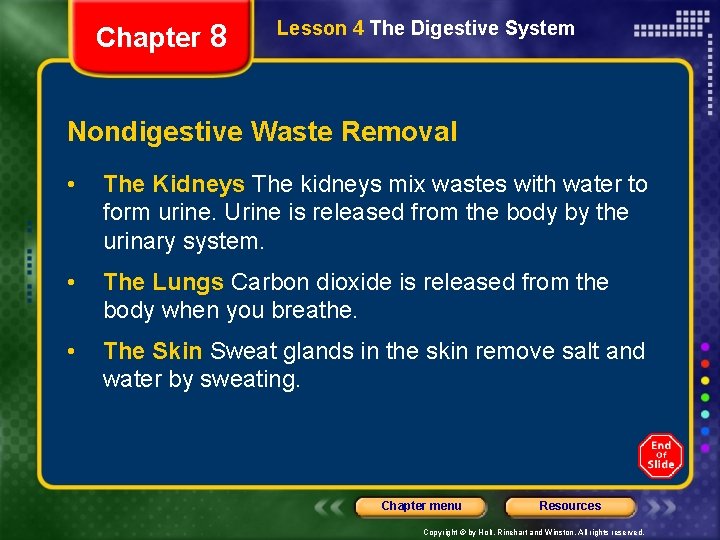 Chapter 8 Lesson 4 The Digestive System Nondigestive Waste Removal • The Kidneys The