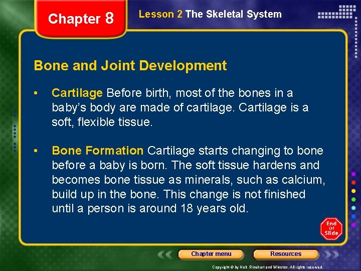 Chapter 8 Lesson 2 The Skeletal System Bone and Joint Development • Cartilage Before