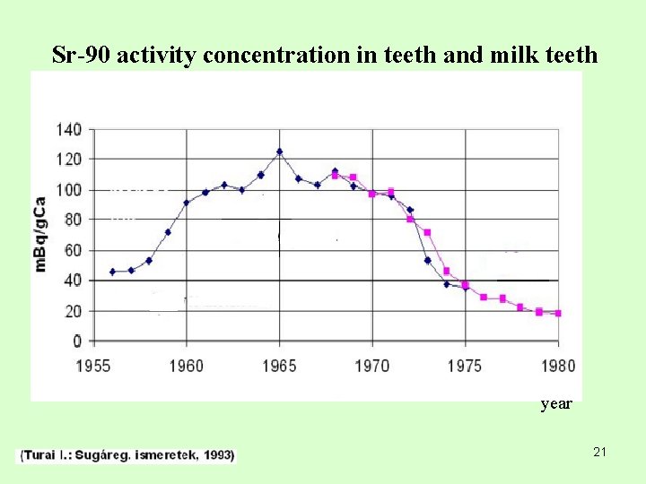 Sr-90 activity concentration in teeth and milk teeth year 21 