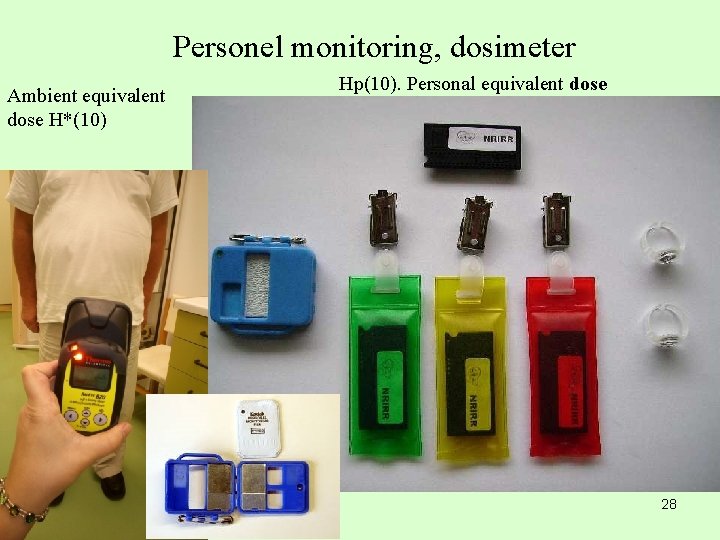 Personel monitoring, dosimeter Ambient equivalent dose H*(10) Hp(10). Personal equivalent dose 28 