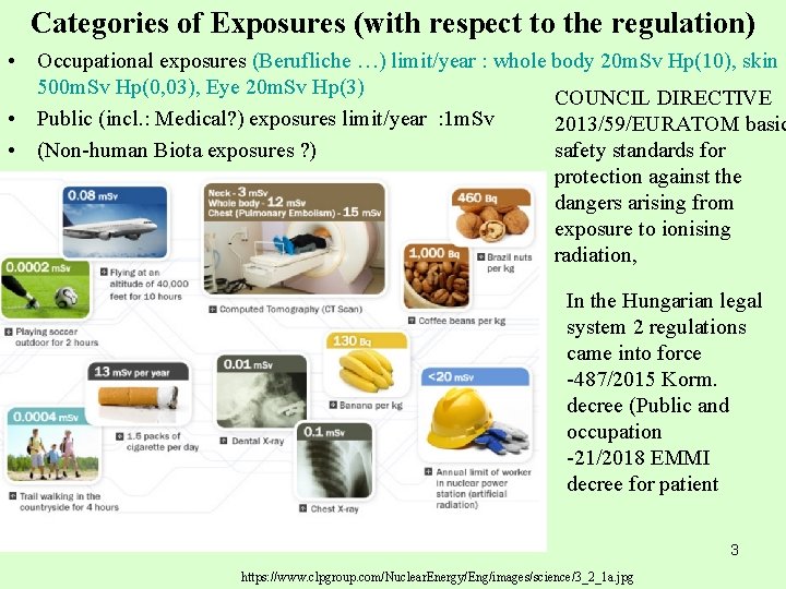 Categories of Exposures (with respect to the regulation) • Occupational exposures (Berufliche …) limit/year