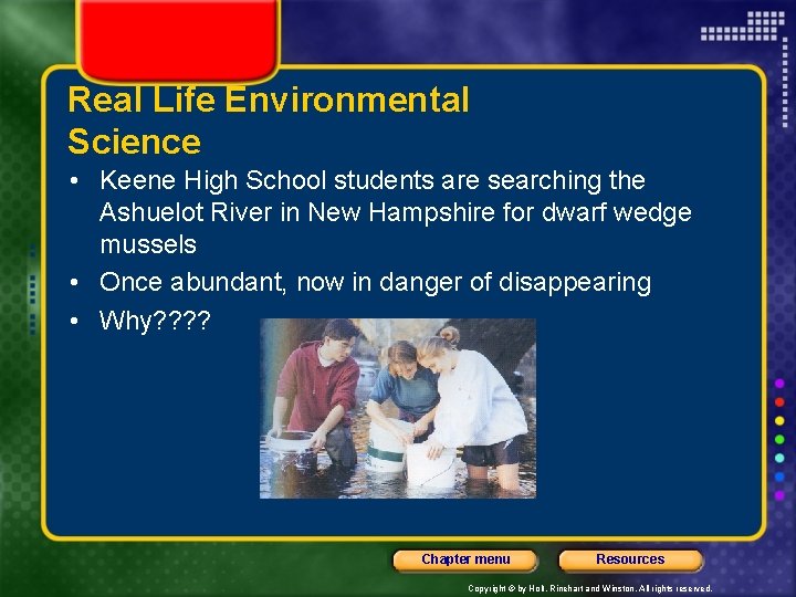 Real Life Environmental Science • Keene High School students are searching the Ashuelot River Real Life Environmental Science • Keene High School students are searching the Ashuelot River