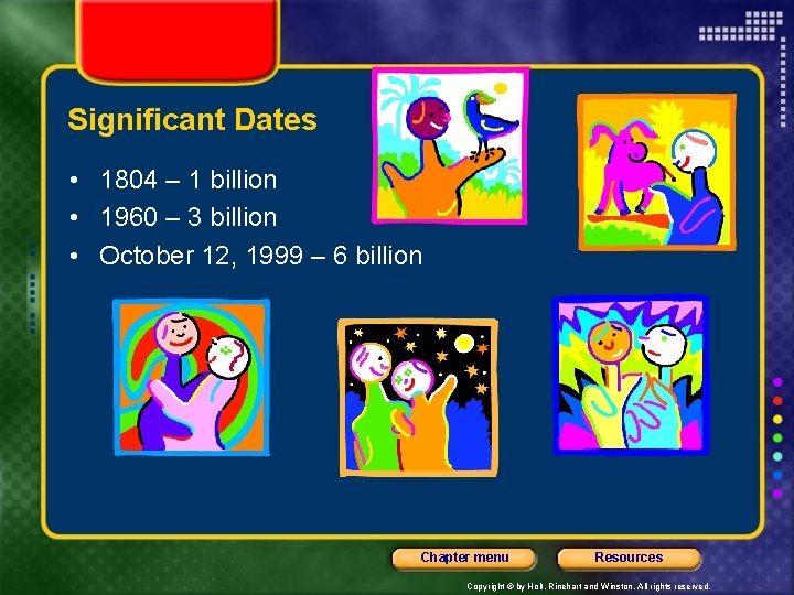 Significant Dates • 1804 – 1 billion • 1960 – 3 billion • October