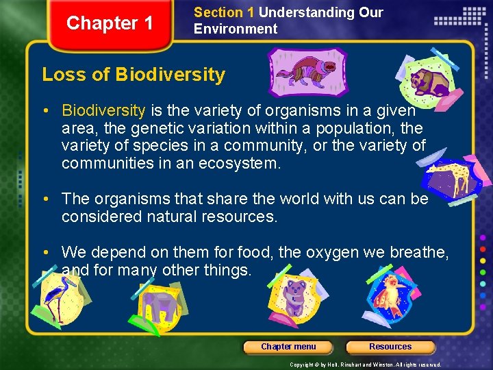 Chapter 1 Section 1 Understanding Our Environment Loss of Biodiversity • Biodiversity is the Chapter 1 Section 1 Understanding Our Environment Loss of Biodiversity • Biodiversity is the