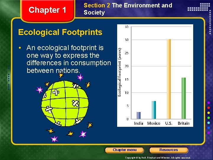 Chapter 1 Section 2 The Environment and Society Ecological Footprints • An ecological footprint