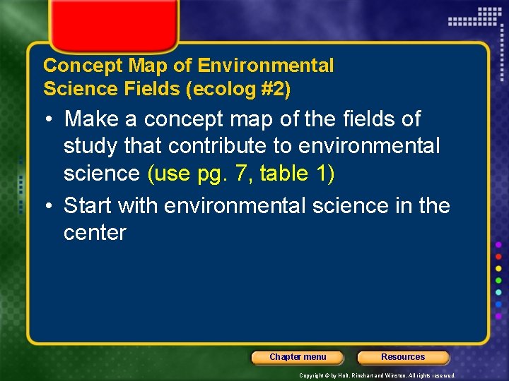 Concept Map of Environmental Science Fields (ecolog #2) • Make a concept map of