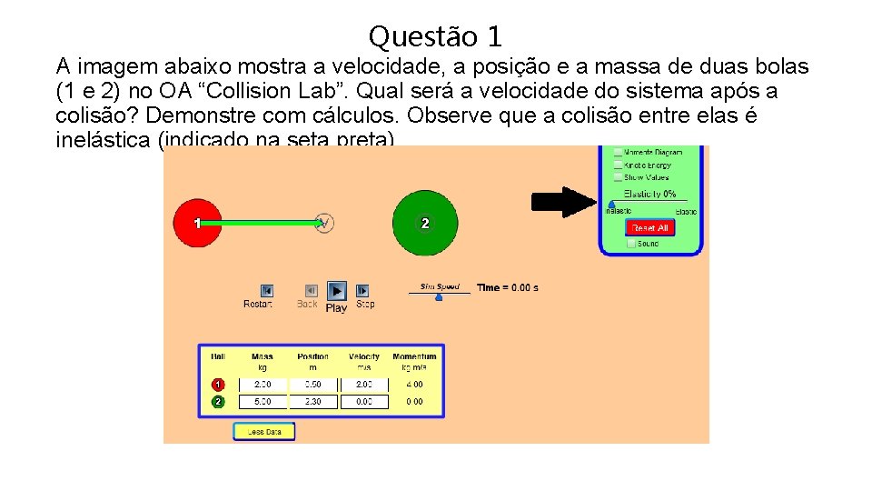 Questão 1 A imagem abaixo mostra a velocidade, a posição e a massa de