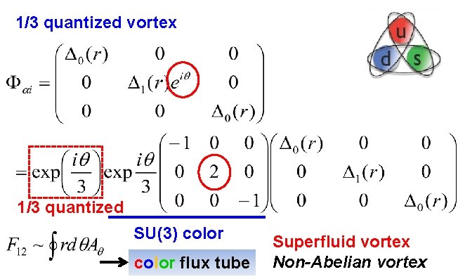 1/3 quantized vortex 1/3 quantized SU(3) color flux tube Superfluid vortex Non-Abelian vortex 
