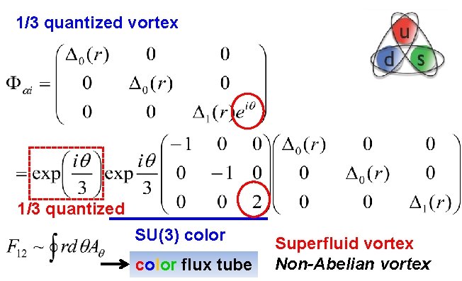 1/3 quantized vortex 1/3 quantized SU(3) color flux tube Superfluid vortex Non-Abelian vortex 