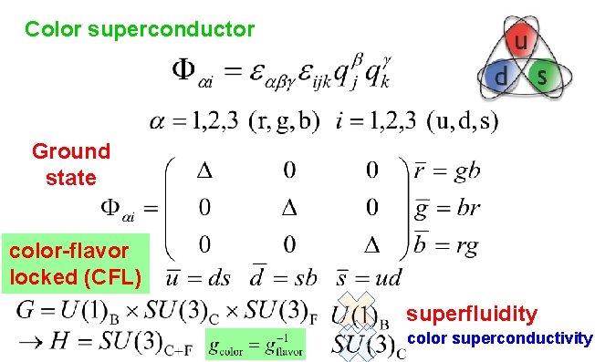 Color superconductor Ground state color-flavor locked (CFL) superfluidity color superconductivity 