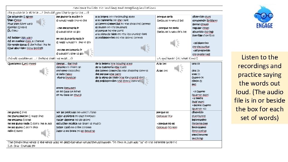 Listen to the recordings and practice saying the words out loud. (The audio file